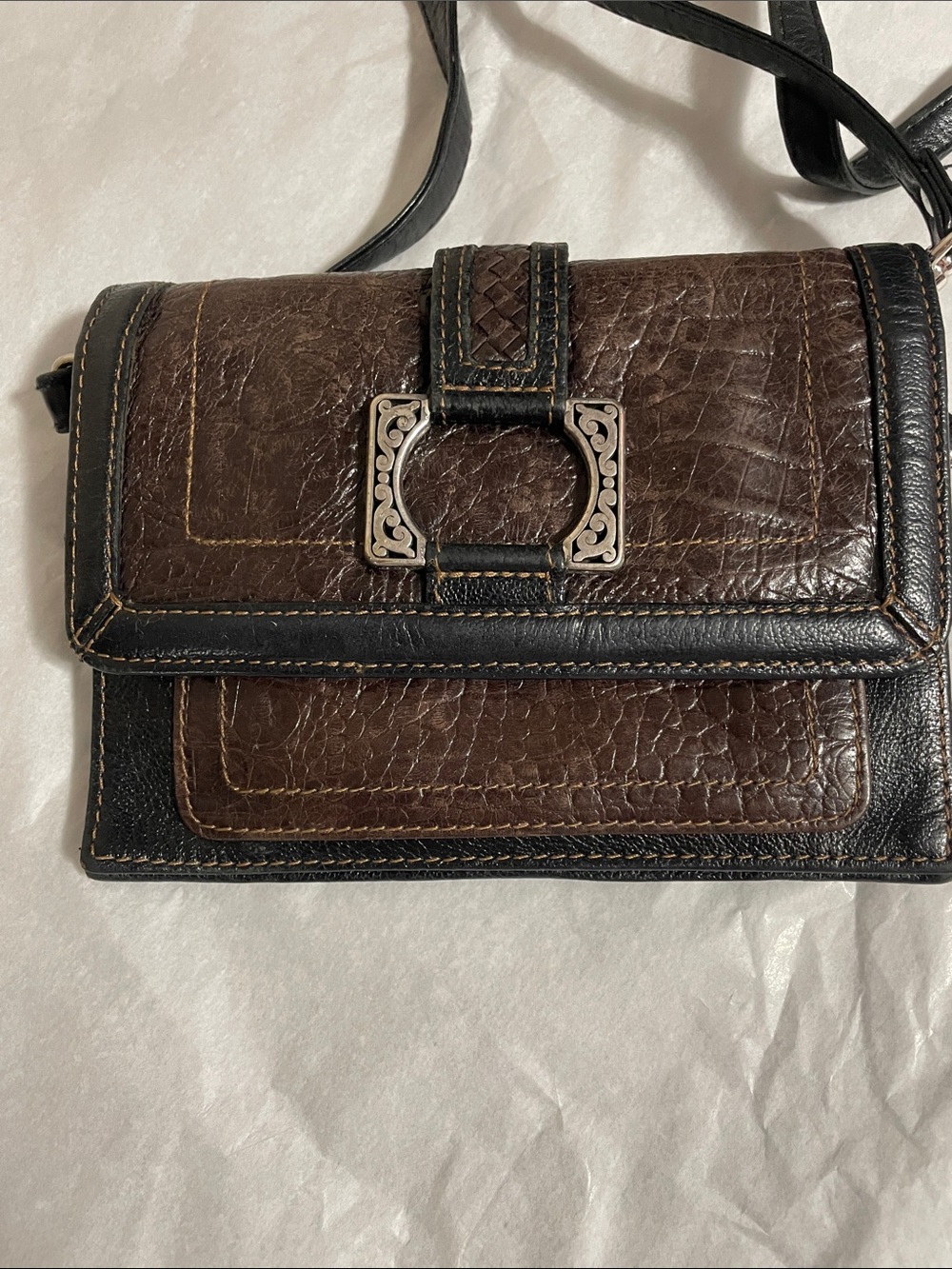 Brighton Brown and Black Leather Crossbody with Silver Accent